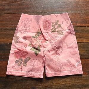 Darc Sport Pink Rose Print Women's Bike Shorts